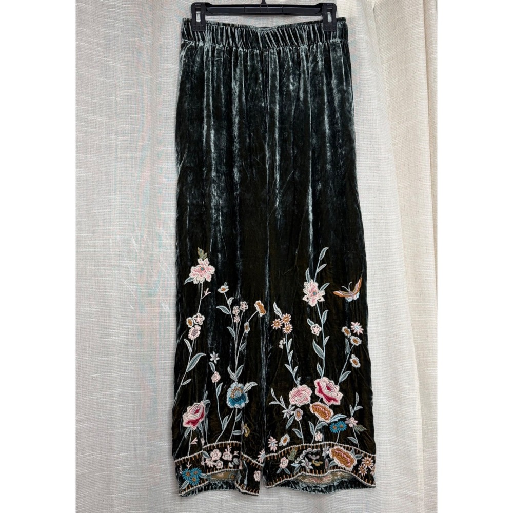 NWT Johnny Was Serafina Velvet Floral Embroidered Wide Leg Pants Silk JWLA Small